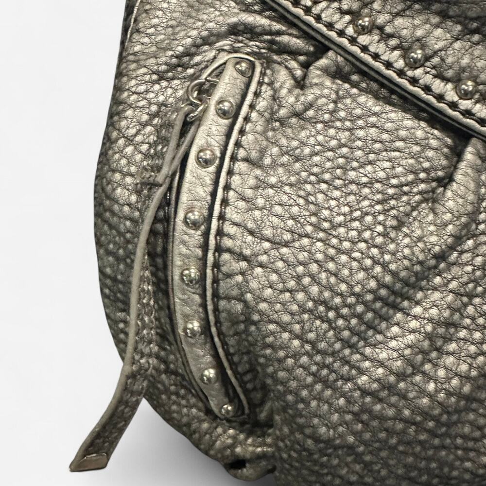 Y2K Marc Ecko Metallic Silver Studded Faux Leather Hobo Bag Fringe - Picture 8 of 13